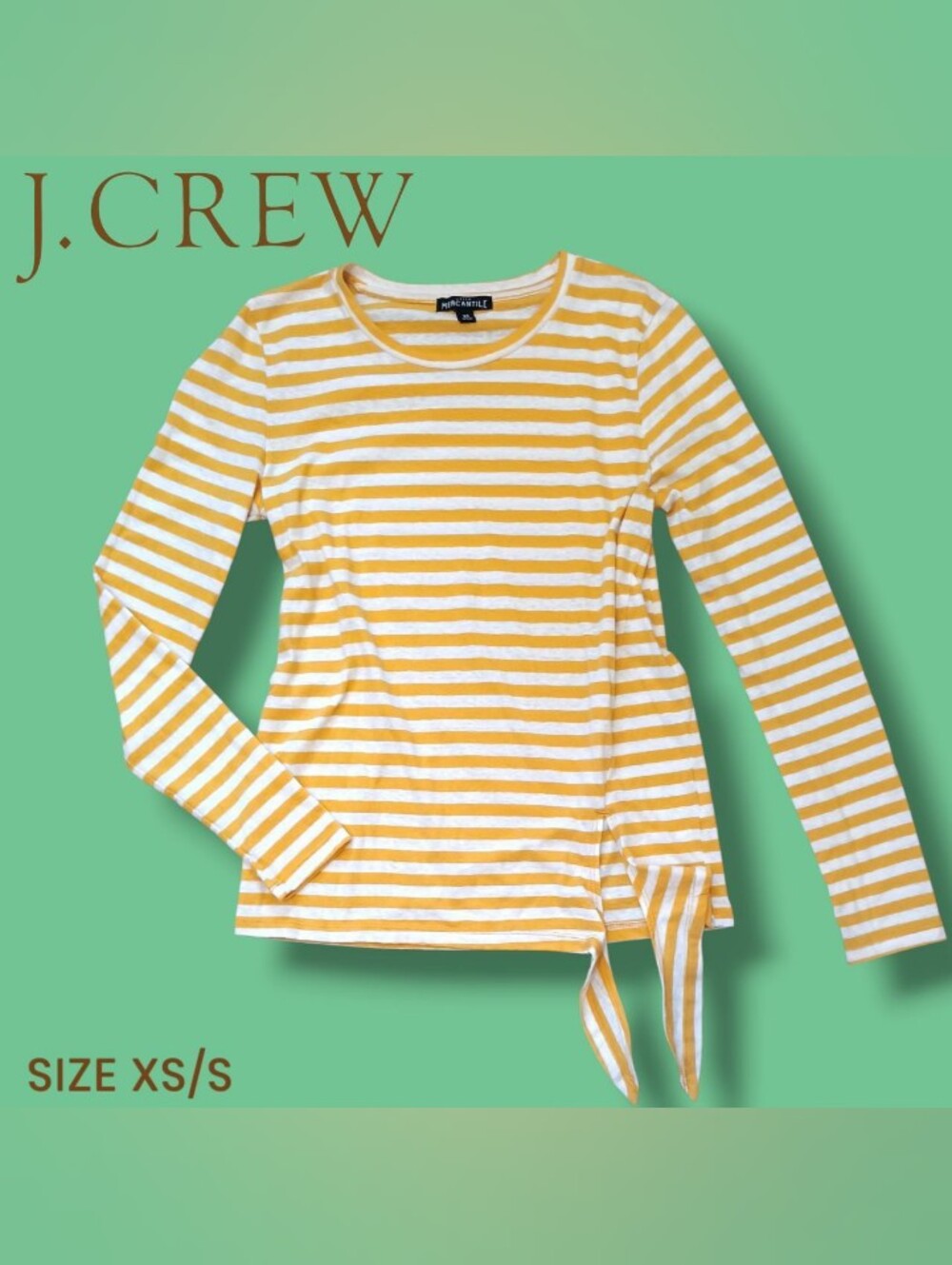 JCrew Women's Yellow & White Stripe Tie-Hem Long Sleeve Top